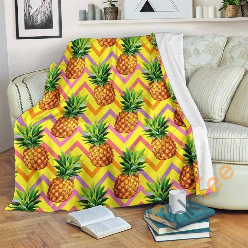 Pastel Zig Zag Pineapple Pattern Sherpa Fleece Blanket Gifts for Family, for Couple