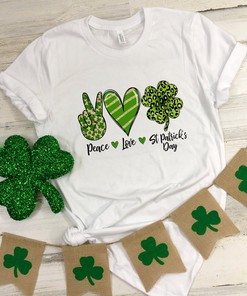 Peace Love St Patrick Day Shirt, St. Patricks Day Shirt, Shamrock Lucky, Four Leaf Clover, Shamrock, Irish Shirt