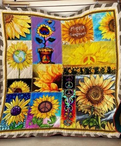 Peace Sign Hippie Sunflower Quilt Blanket Bedding Set