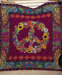 Peace Symbol Flower Hippie Quilt Blanket Bedding Set