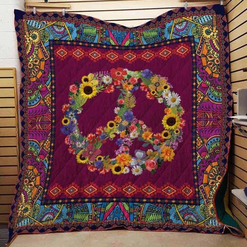 Peace Symbol Flower Hippie Quilt Blanket Bedding Set