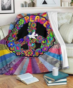 Peace Symbol Hippie Sherpa Fleece Blanket Gifts for Family, for Couple