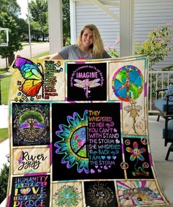 Peace Symbol They Whispered To Her Hippie Quilt Blanket