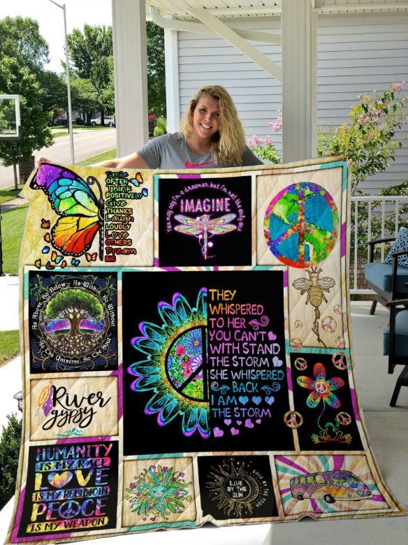 Peace Symbol They Whispered To Her Hippie Quilt Blanket