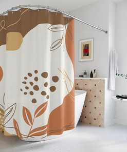 Peaceful And Neutral Abstract Art Shower Curtain - Farm Leaves Tropical Contemporary Art For Your Bathroom