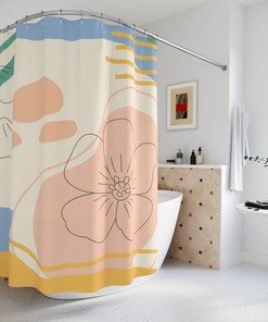 Peaceful And Neutral Abstract Art Shower Curtain - Lakehouse Leaves Tropical Contemporary Art For Your Bathroom