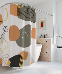 Peaceful And Neutral Warm Earth Colors Boho Abstract Pattern Shower Curtain - Minimalist Bathroom Decor