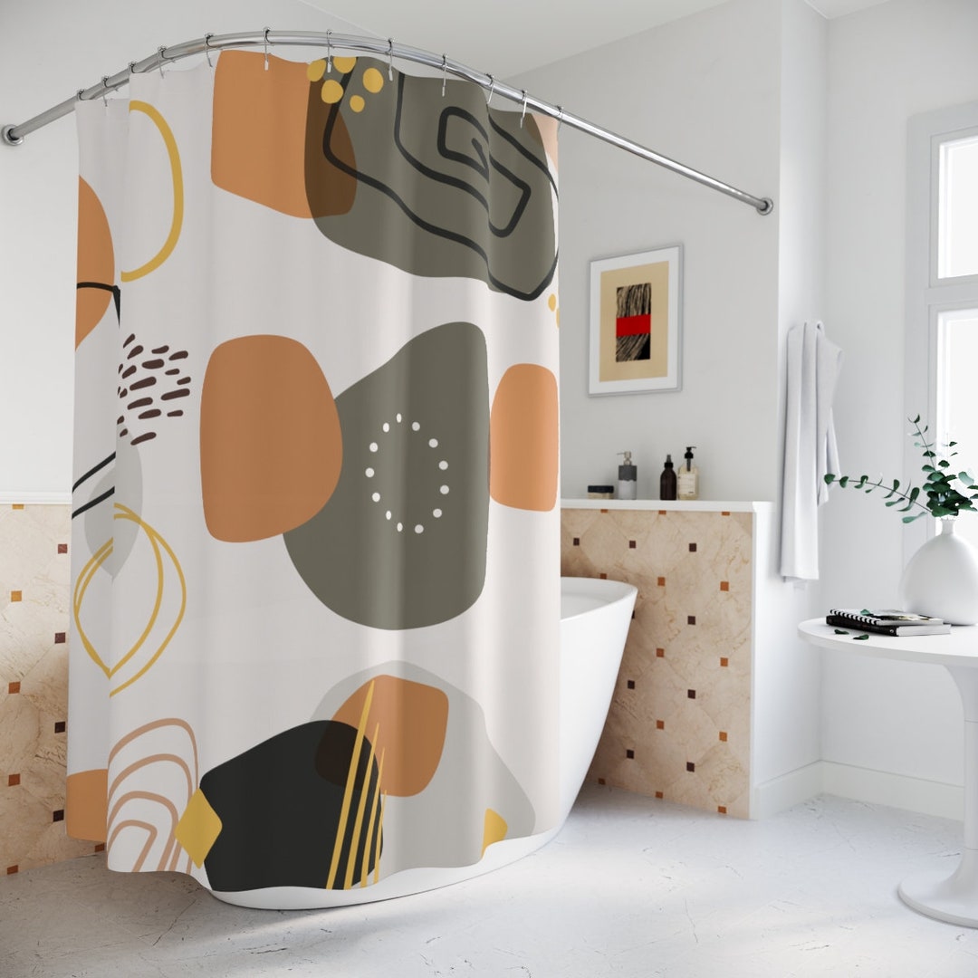 Peaceful And Neutral Warm Earth Colors Boho Abstract Pattern Shower Curtain - Minimalist Bathroom Decor