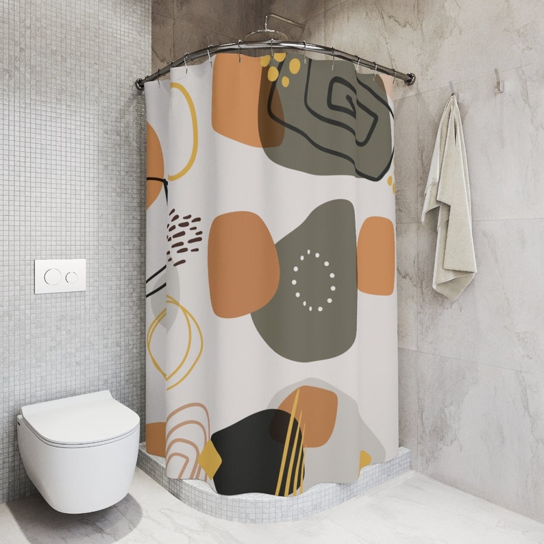 Peaceful And Neutral Warm Earth Colors Boho Abstract Pattern Shower Curtain - Minimalist Bathroom Decor - Image 2