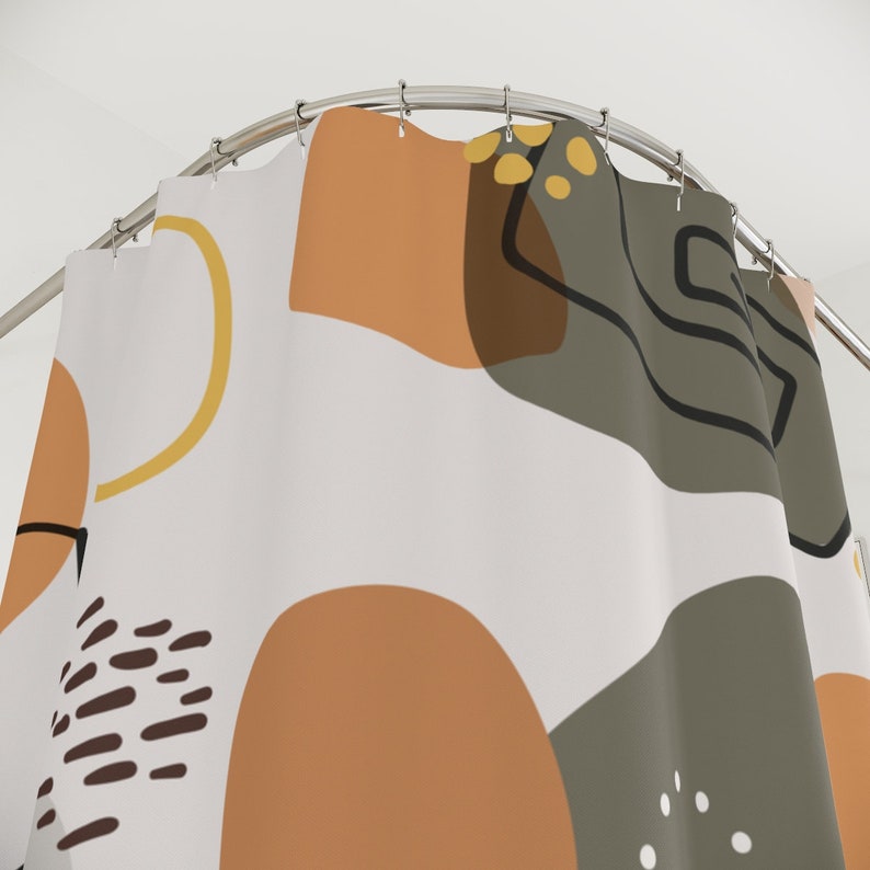 Peaceful And Neutral Warm Earth Colors Boho Abstract Pattern Shower Curtain - Minimalist Bathroom Decor - Image 3