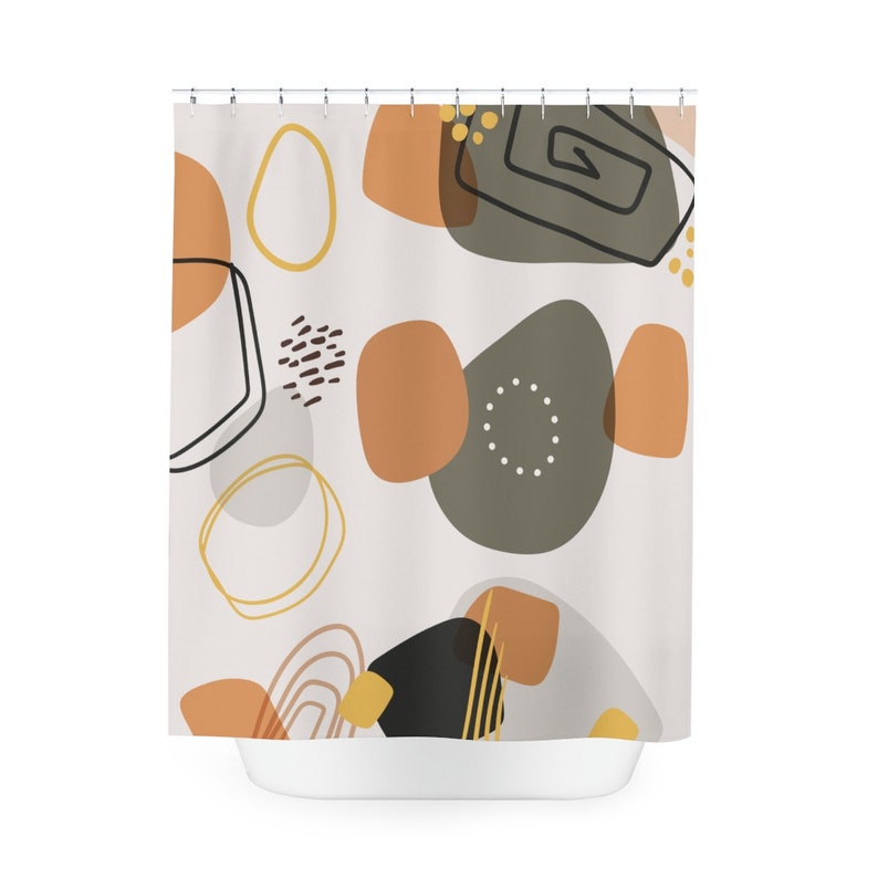 Peaceful And Neutral Warm Earth Colors Boho Abstract Pattern Shower Curtain - Minimalist Bathroom Decor - Image 4
