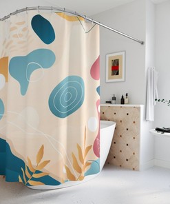 Peaceful And Neutral Warm Earth Colors Personalized Shower Curtain With Abstract Art And Watercolor Leaves Design