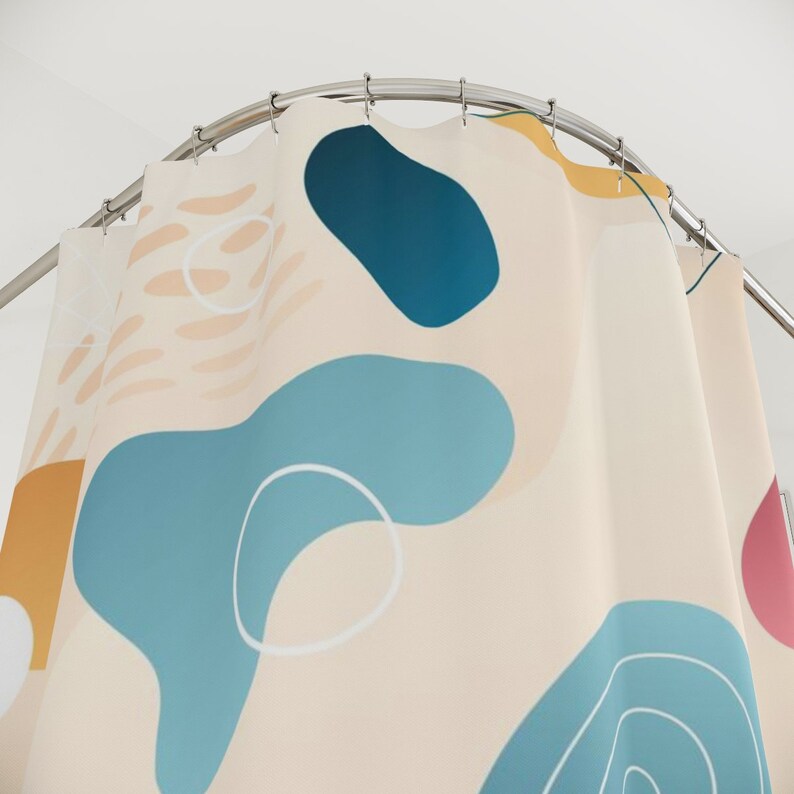 Peaceful And Neutral Warm Earth Colors Personalized Shower Curtain With Abstract Art And Watercolor Leaves Design - Image 3