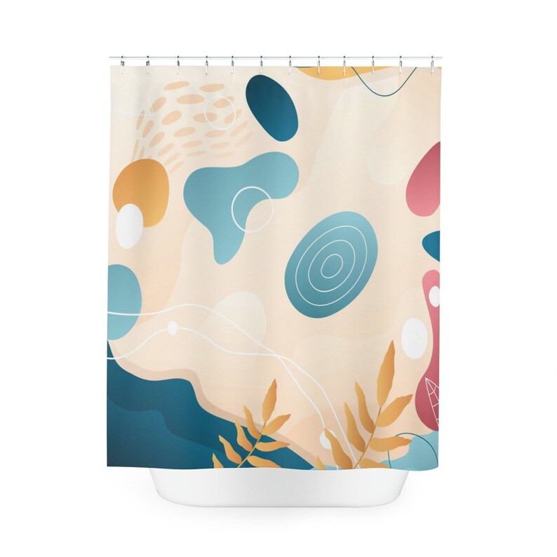 Peaceful And Neutral Warm Earth Colors Personalized Shower Curtain With Abstract Art And Watercolor Leaves Design - Image 4