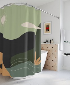 Peaceful Meditation Yoga Warm Natural Colors Shower Curtain, Minimalistic Contemporary Abstract Art For Apartment Bathroom