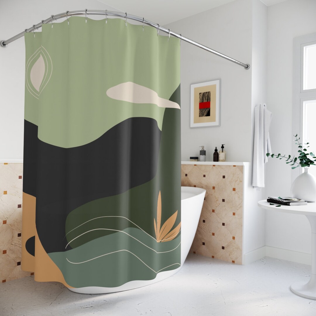 Peaceful Meditation Yoga Warm Natural Colors Shower Curtain, Minimalistic Contemporary Abstract Art For Apartment Bathroom