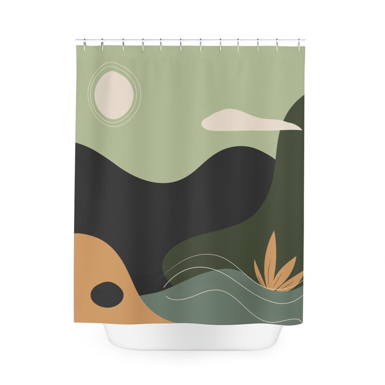 Peaceful Meditation Yoga Warm Natural Colors Shower Curtain, Minimalistic Contemporary Abstract Art For Apartment Bathroom - Image 4