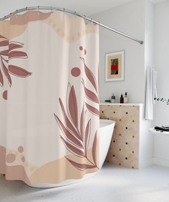 Peaceful Neutral Warm Earth Leaf Colors Lakehouse Leaves Tropical Mid Century Modern Shower Curtain