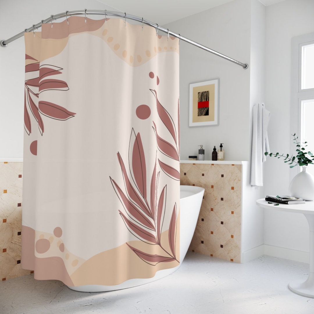 Peaceful Neutral Warm Earth Leaf Colors Lakehouse Leaves Tropical Mid Century Modern Shower Curtain