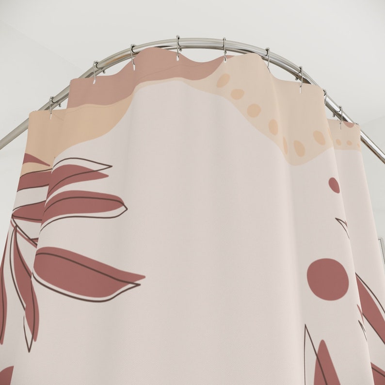 Peaceful Neutral Warm Earth Leaf Colors Lakehouse Leaves Tropical Mid Century Modern Shower Curtain - Image 3