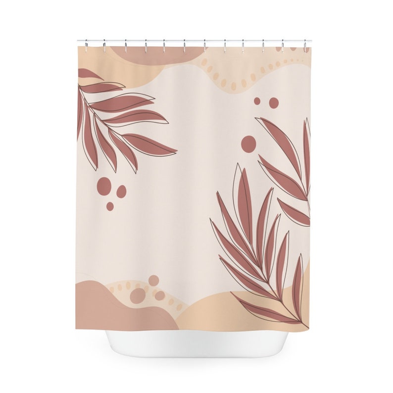 Peaceful Neutral Warm Earth Leaf Colors Lakehouse Leaves Tropical Mid Century Modern Shower Curtain - Image 4