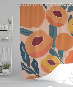 Peaches Shower Curtain Boho Abstract Fruits Eco-Friendly Waterproof Colorful Shower Curtain Tropical Design
