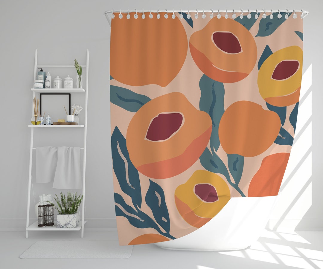 Peaches Shower Curtain Boho Abstract Fruits Eco-Friendly Waterproof Colorful Shower Curtain Tropical Design
