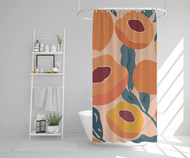 Peaches Shower Curtain Boho Abstract Fruits Eco-Friendly Waterproof Colorful Shower Curtain Tropical Design - Image 4