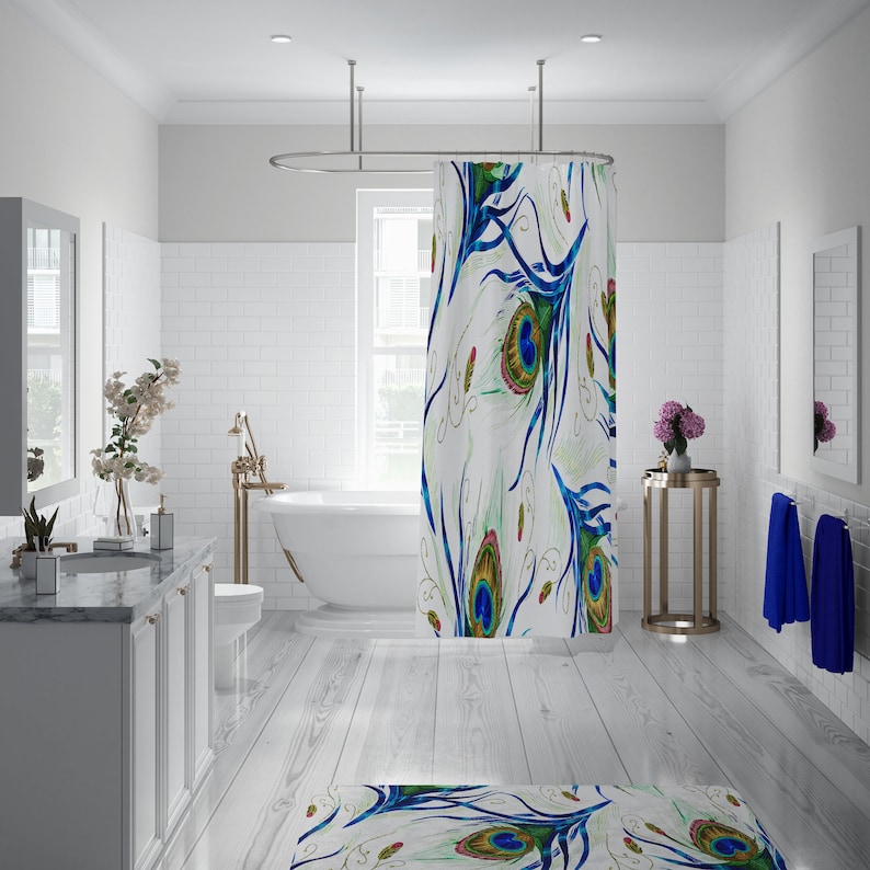 Peacock Shower Curtain Plus Options For Bathroom Set Bluefink