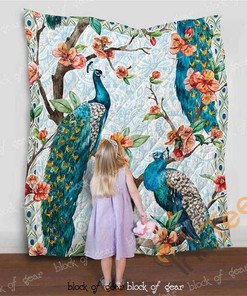 Peacock and Cherry Blossom Personalized Quilt Blanket Bedding Set