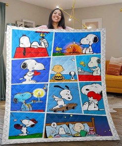 Peanuts Quilt Blanket Bedding Set, Peanuts Gift For Fan, Peanuts Snoopy Charlie Brown Woodstock Quilt Blanket Bedding Set