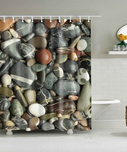 Pebbles Rocks By The Beach Shower Curtain, Ocean Seashore Stones Bath Curtain Accessories