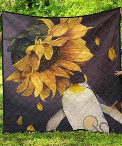 Penguin And Sunflower-Themed Quilt Blanket Bedding Set with Customizable Name or Sentence