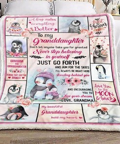 Penguin To My Granddaughter Fleece Blanket Quilt Blanket Bedding Set For Granddaughter