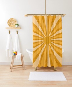 Personalized 70s Sun Shower Curtain - Boho Mid-Century Vintage Design, Eco-Friendly Waterproof For Abstract Bathroom Decor