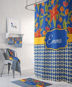 Personalized Batik Boho Shower Curtain and/or Bathroom Set Eclectic Tie Dye Design