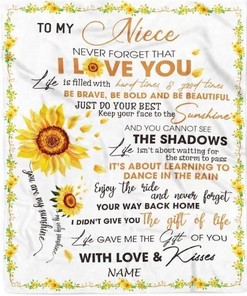 Personalized Blanket To My Niece Blanket From Aunt Auntie Uncle I Love You White Sunflower Niece Birthday Blanket