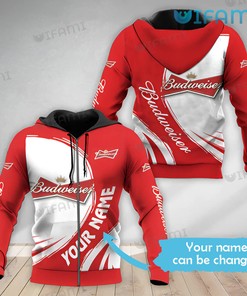 Personalized Budweiser Hoodie 3D Red And White Beer Lovers Gift