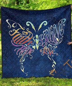 Personalized Butterfly Faith Hope Themed Quilt Blanket And Bedding Set with 2 Pillowcases