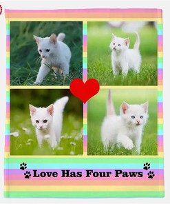 Personalized Cat Love Has Four Paws Pet Lover Gift Sherpa Fleece Blanket Gifts for Family, for Couple