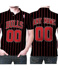 Personalized Chicago Bulls Any Name 00 90s Throwback Red Striped Black Jersey Inspired 3D All Over Print Polo Shirt