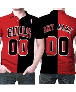 Personalized Chicago Bulls Any Name 00 90s Throwback Split Edition Red Black Jersey Inspired Style 3D All Over Print Polo Shirt