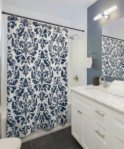 Personalized Color Vintage Damask Print Shower Curtain, Fancy Bath Curtain, Abstract Baroque Shower Curtain, Vintage Bath Déco