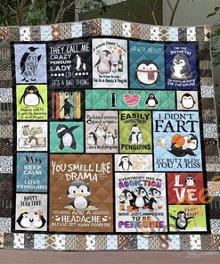 Personalized Crazy Penguin Quilt Blanket Bedding Set