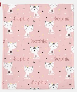 Personalized Cute Cat Name Blanket Pet Lover Gift Sherpa Fleece Blanket Gifts for Family, for Couple