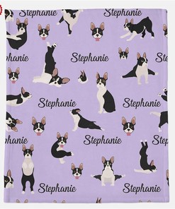 Personalized Cute Name Boston Terrier Pet Lover Gift Sherpa Fleece Blanket Gifts for Family, for Couple