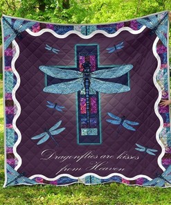 Personalized Dragonflies are Kisses from Heaven Quilt Blanket Bedding Set for Dragonfly Fans