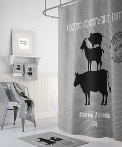 Personalized Farmhouse Shower Curtain, Stacked Animals, Farmhouse Bathroom Decor
