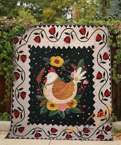 Personalized Floral Chicken Quilt Blanket Bedding Set with 2 Pillowcases