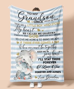 Personalized For Grandson From Grandma Elephant Sherpa Fleece Blanket Gifts for Family, for Couple